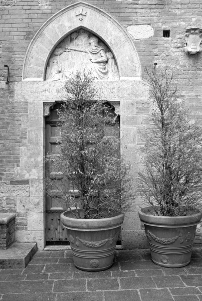 Siena, antiguo detalle del palacio. Foto en blanco y negro —  Fotos de Stock