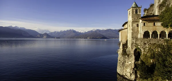 Eremo di Santa Caterina del Sasso panorama. Color image — Stock Photo, Image