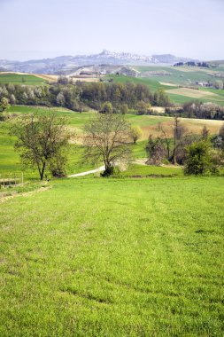Monferrato panorama, bahar zamanı. Renkli görüntü