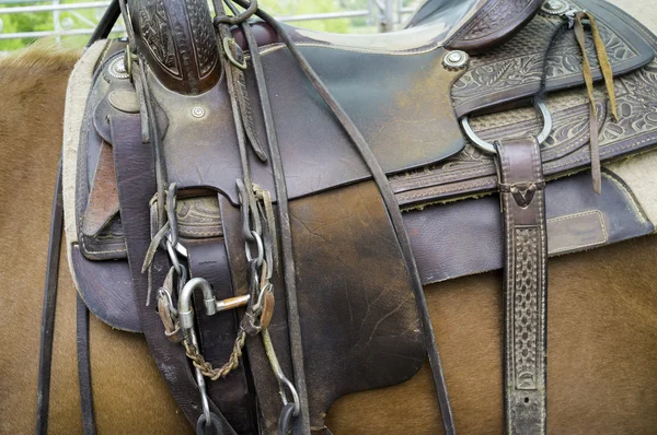 Saddle for horses, detail. Color image — Stock Photo, Image