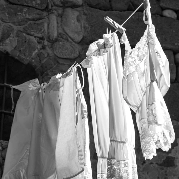 Hanging clothes. Black and white photo Royalty Free Stock Images