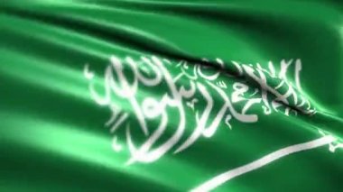 Suudi Arabistan Krallığı 'nın rüzgarda dalgalanan kılıç bayrağına yakından bakın..