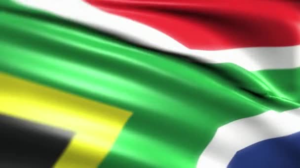 Närbild Sydafrikas Flagga Viftar Vinden — Stockvideo