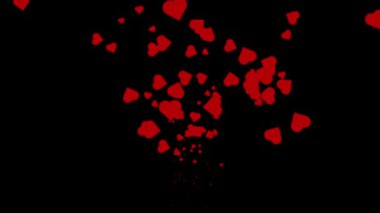 Kırmızı küçük kalp akıntısı aşağıdan rastgele çıkıyor ve siyah arkaplanda yukarı çıkıyor.