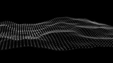 dijital 3D tel örgü pleksus sallanan arazi topoğrafyası soyut teknoloji arkaplanı - siyah uzay arka planında nokta ve çizgi bağlantı yapısını hareket ettiriyor 