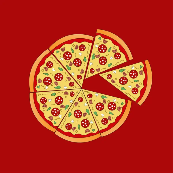 Gráfico Vetorial Ilustração Pan Pizza Pepperoni — Vetor de Stock