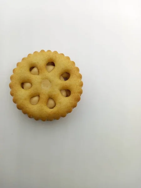 Closeup Photo Peanut Butter Biscuit Sandwich White Background — Stock Photo, Image