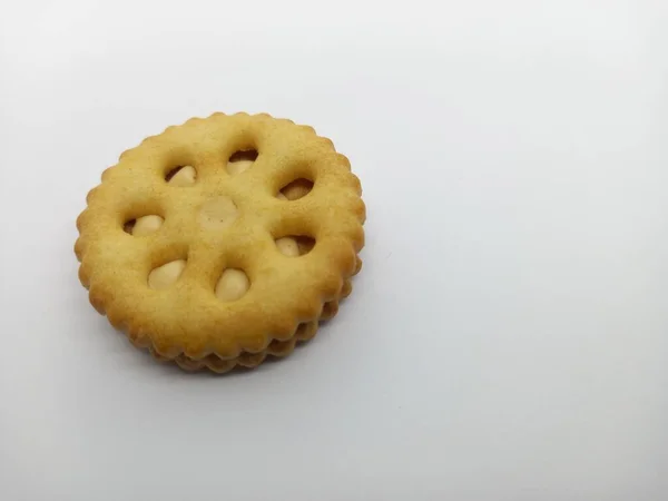 Foto Cerca Mantequilla Maní Sándwich Galletas Con Fondo Blanco — Foto de Stock