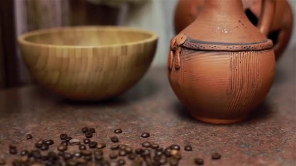 Decorated clay pots. Dolly shot — Stock Video