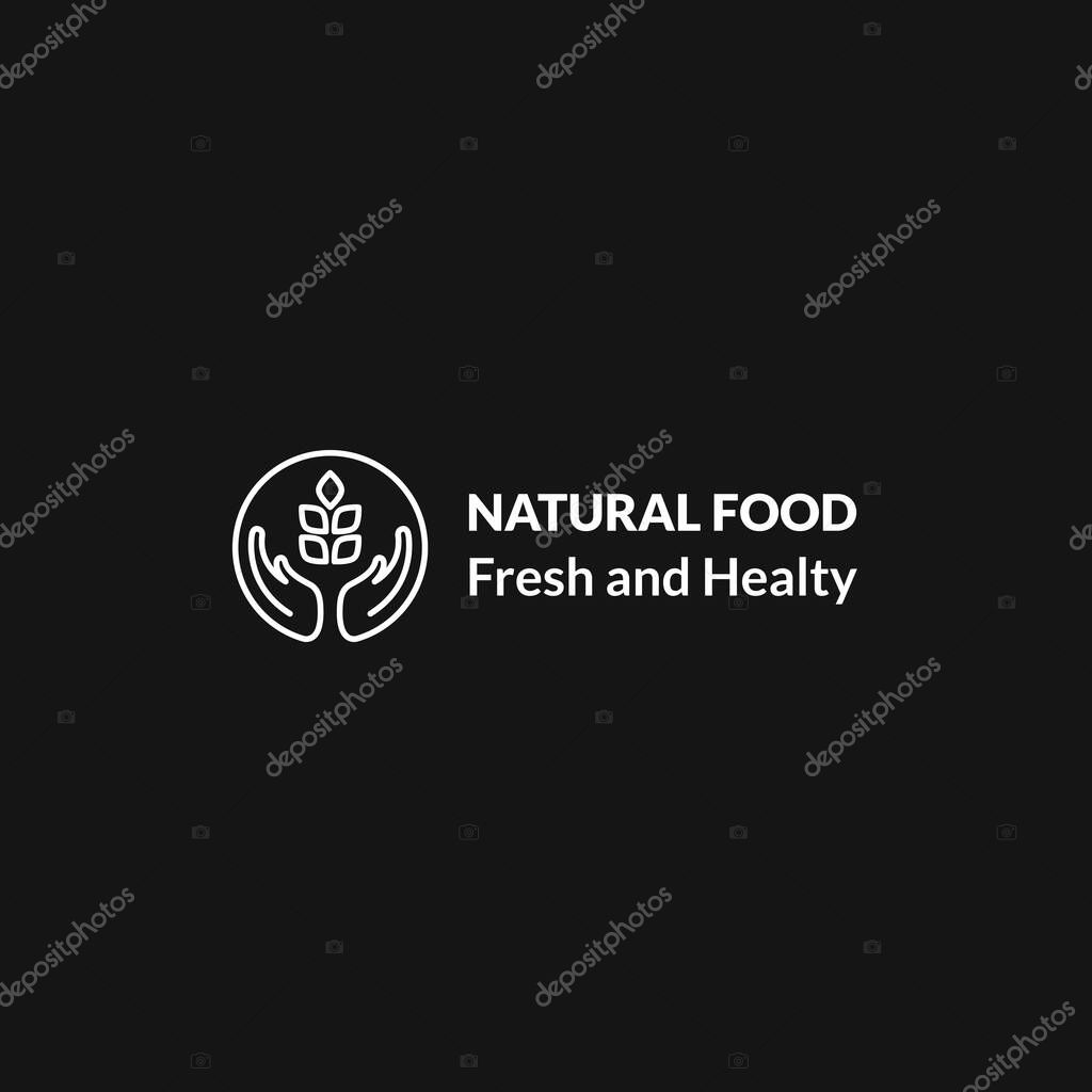 Minimalist wheat logo concept, with hand and wheat vector illustration, perfect for food logo