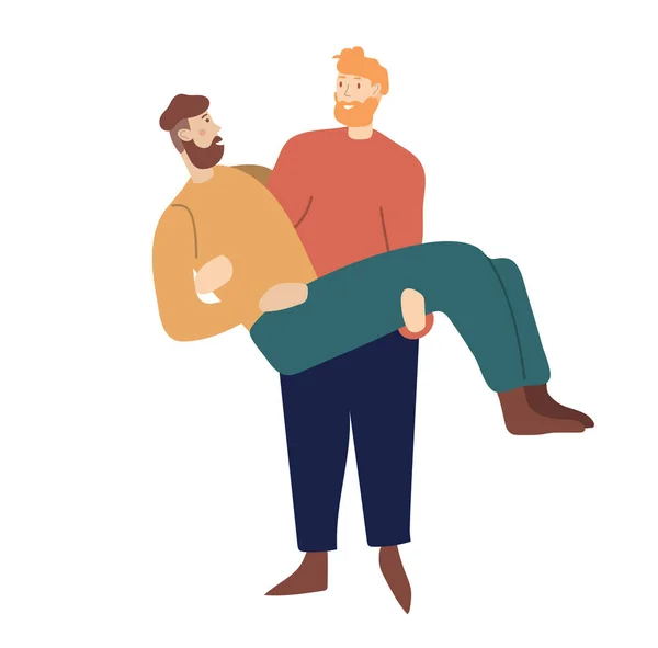 Homosexual Man Hold Arms His Partner Cute Gay Couple Hug — Stock Vector