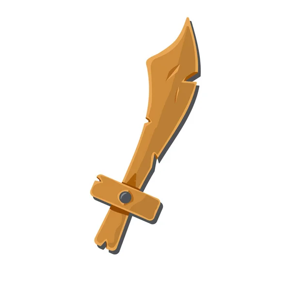 Holz Cartoon Schwert Ikone Asset Element Für Casual Mobile Game — Stockvektor