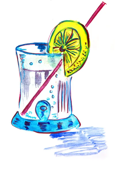 Ilustración del cóctel en una copa con un limón —  Fotos de Stock
