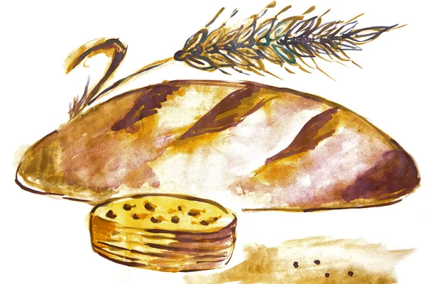 Ilustración de una hogaza de pan horneado con harina — Foto de Stock