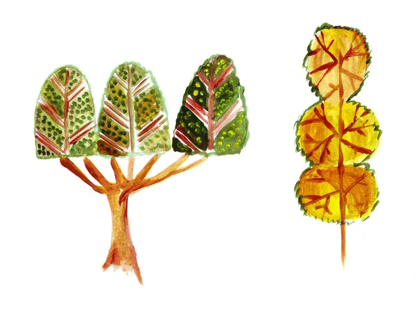 Illustration de différentes couleurs et de fées insolites buissons, arbres et feuilles — Photo