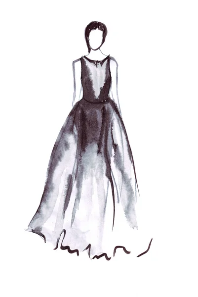 Ilustracja kobieta w sukni balowej bujne, długie do podłogi — Zdjęcie stockowe