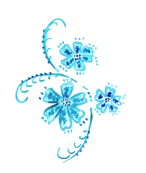 Illustration of a floral pattern in blue with leaves and flowers — Stock Photo, Image