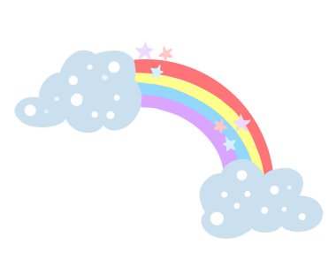 Pastel renklerde gökkuşağının renkli suluboya çizimi. Beyaz arkaplanda izole edilmiş çizgi film tarzı fenomeni.