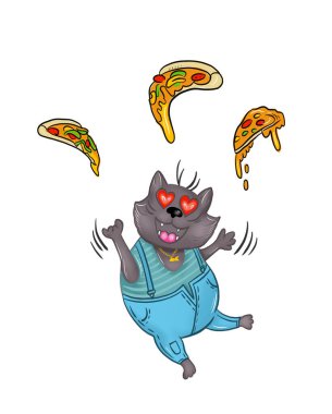 Renk çizimi ve farklı iş yapan kedi çizimi. Beyaz arkaplanda karikatür biçimi çizimi izole