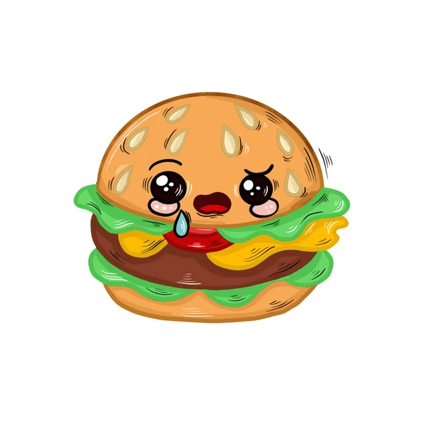 Engraçado Desenho Animado Kawaii Hambúrguer Com Emoções — Fotografia de Stock