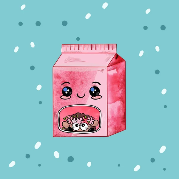 Gekleurde Schets Illustratie Met Cartoon Kawaii Voedsel Emoties — Stockfoto