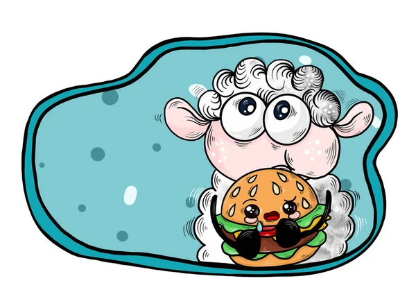 Немного Смешного Мультфильма Овцы Синем Фоне — стоковое фото