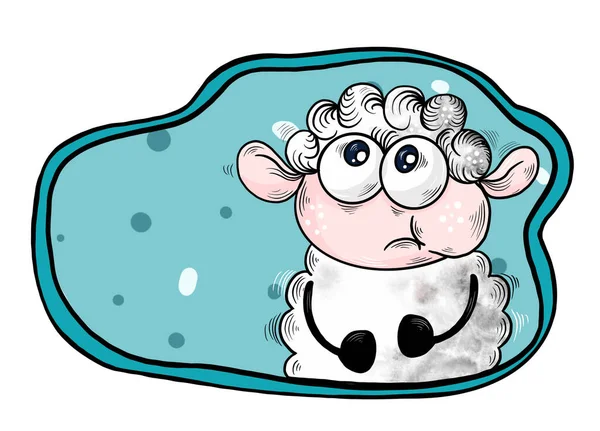 Mavi Arka Planda Küçük Komik Koyunlar — Stok fotoğraf