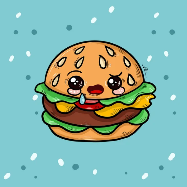 Divertida Hamburguesa Dibujos Animados Kawaii Con Emociones —  Fotos de Stock