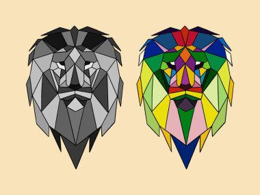 Geometrik stil tasarımlı aslan hayvanının vektör çizimi