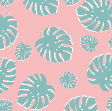 Pembe arka planda canavar yaprakları olan kusursuz desen.