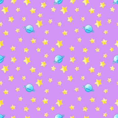 Mor zemin üzerinde gezegenler ve yıldızlar olan kusursuz desen