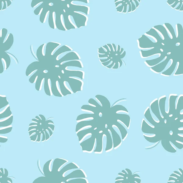 青い背景に熱帯の葉を持つシームレスなパターン — ストック写真
