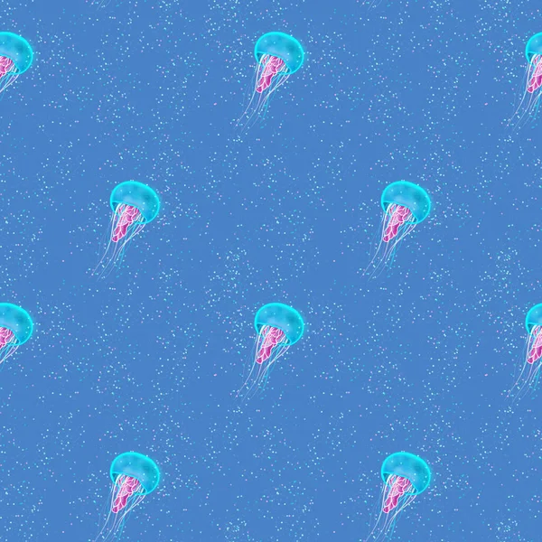 Бесшовный Узор Медузами Синем Фоне — стоковое фото
