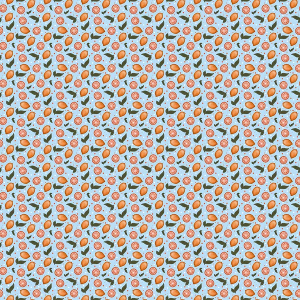 Nahtloses Muster Mit Roten Zitrusfrüchten Und Blättern Auf Blauem Hintergrund — Stockfoto