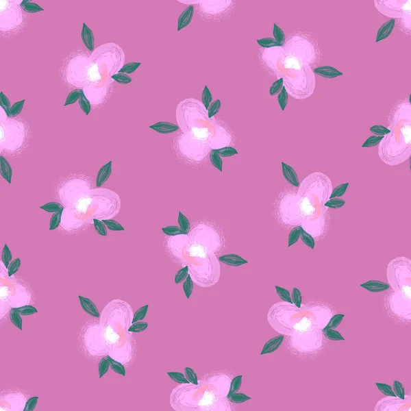 Bezszwowy Wzór Kwiatami Różowym Tle — Zdjęcie stockowe