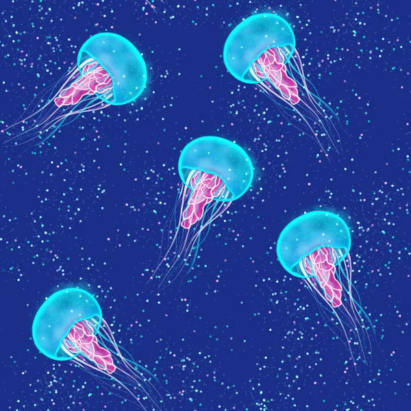 Seamless Pattern Jellyfish Blue Background — Stock Photo, Image