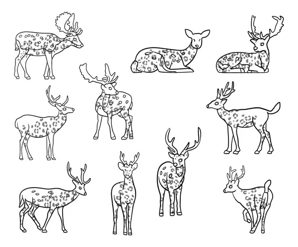 Vector Set Cute Cartoon Deer — Stock Vector