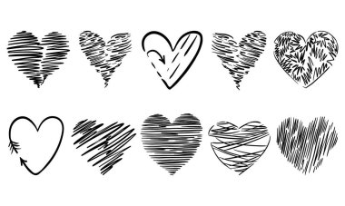 El çizimi kalpler, sevgililer günü, vektör