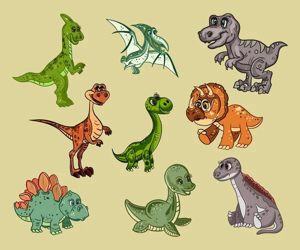 Készlet Fényes Dinoszauruszok Vektor Illusztráció — Stock Vector