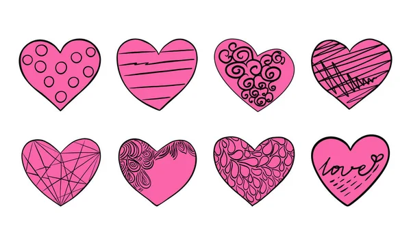 Conjunto Corazones Dibujados Mano Día San Valentín Vector — Vector de stock