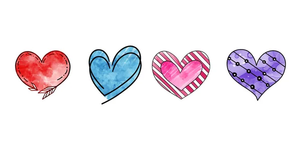 Set Hand Drawn Hearts Valentine Day Vector — Stock Vector