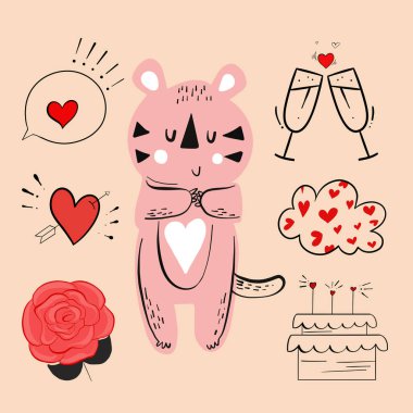 Sevimli çizgi film çiftiyle Sevgililer Günü kartı.