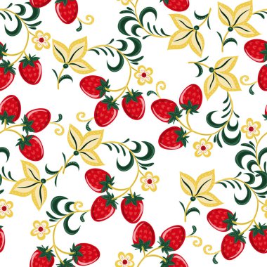 Çilek ve yapraklarla kusursuz desen. vektör illüstrasyonu