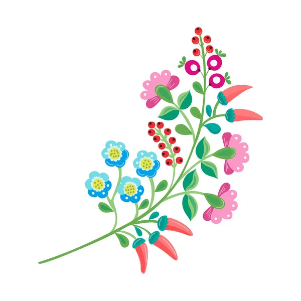 Hermosas Flores Con Hojas Ramas Ilustración Vectorial — Vector de stock