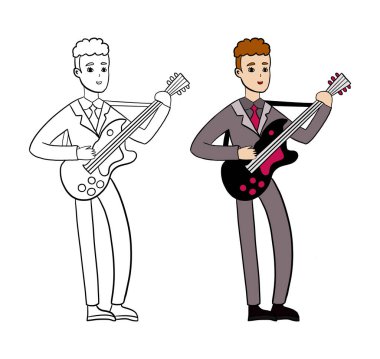 Gitar ve müzik aletleri vektör illüstrasyon tasarımına sahip müzisyen