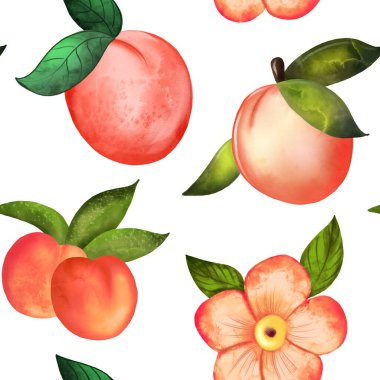 Suluboya meyveler ve yapraklarla kusursuz desen. vektör illüstrasyonu