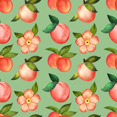 Elma ve yapraklarla sulu boya deseni. vektör illüstrasyonu