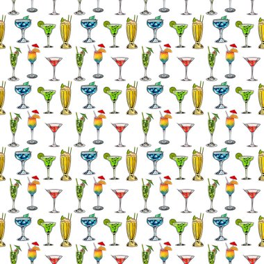 Kokteyllerle kusursuz desen. vektör illüstrasyonu