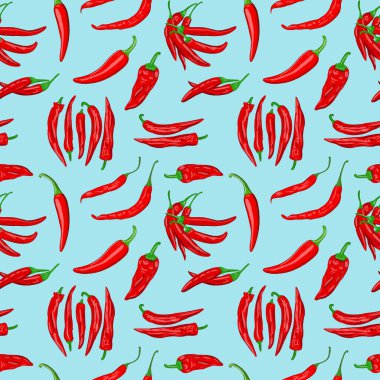 Elle çizilmiş kırmızı biberli kusursuz desen. vektör illüstrasyonu