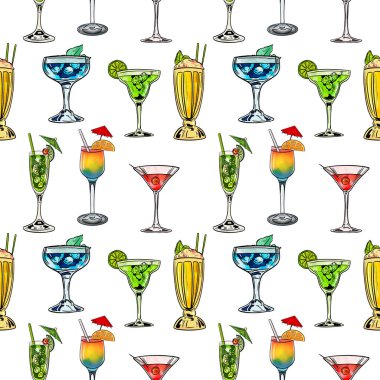Kokteyllerle kusursuz desen. vektör illüstrasyonu.